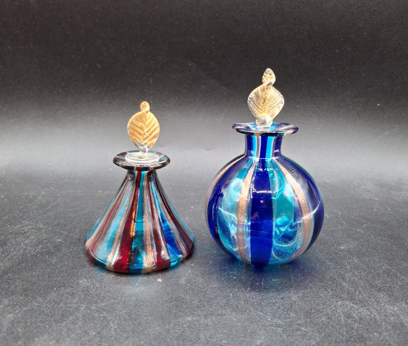 Vintage Italian MURANO Venetian Blown Glass Perfume Bottle Set of 2