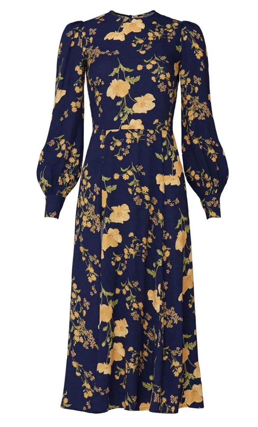 Reformation Creed Sz4 Yellow Floral Blue Long Sleeve Midi Dress orig $248 Reformation Creed Sz4 Yellow Floral Blue Long Sleeve Midi Dress orig $248