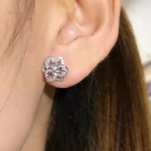 Sparkling Round Cut Simulated Diamond Floral  Earrings 14K Rose Gold Plated