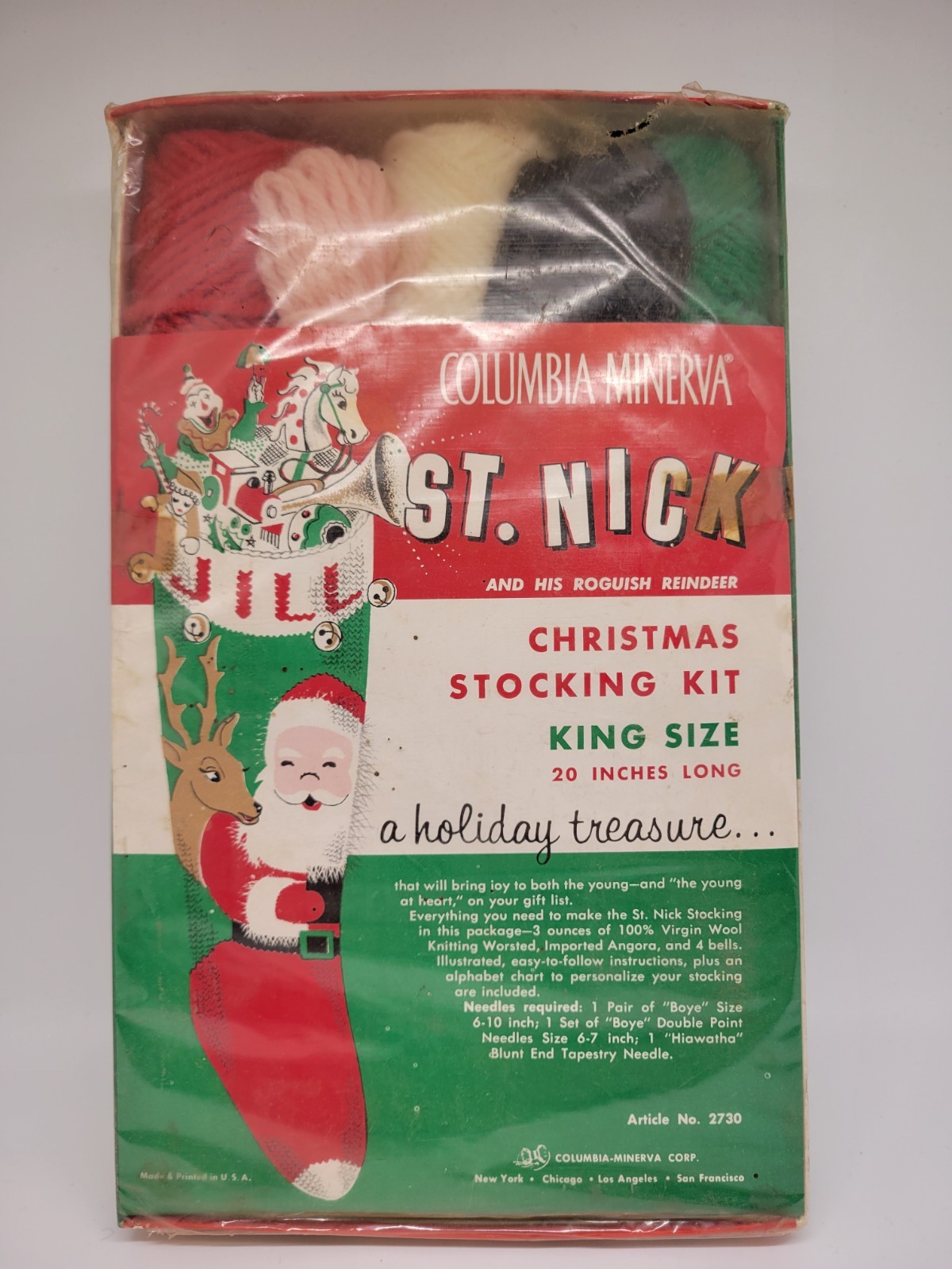Vintage Columbia Minerva St. Nick And His Roguish Reindeer Stocking Kit 20\ Vintage Columbia Minerva St. Nick And His Roguish Reindeer Stocking Kit 20\