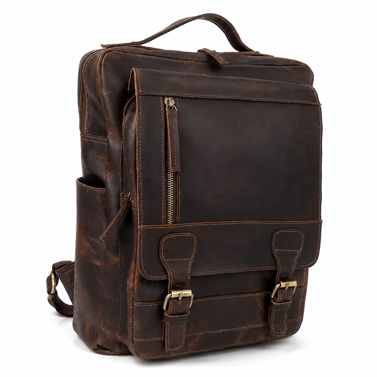Distressed Full Grain Leather Backpack Vintage Crazy Horse Rucksack Travel Bag