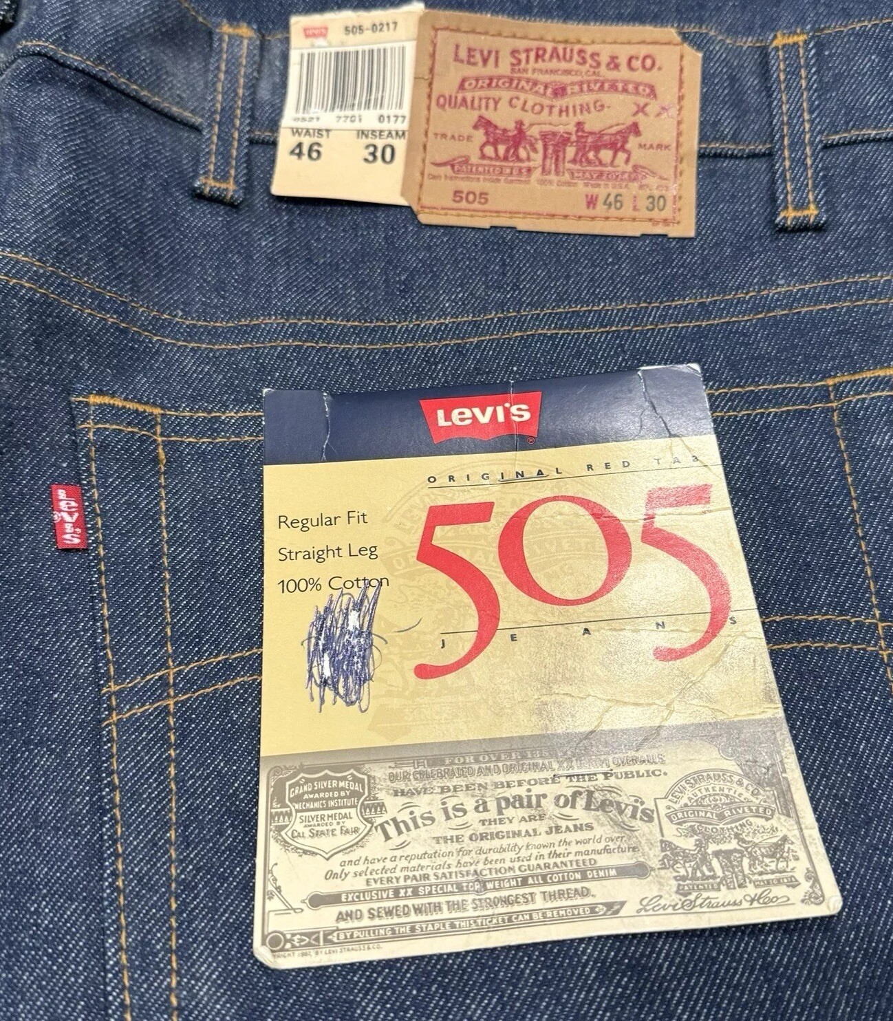 Vtg Dead stock Levis 505-0217 Orange Tab Denim Jeans Straight Leg 45x31  USA