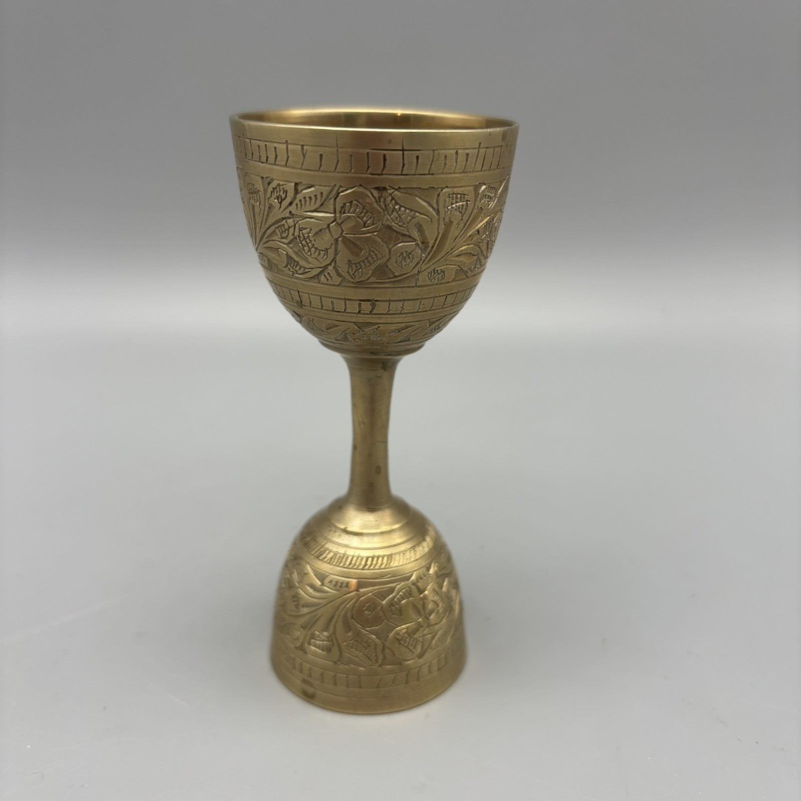 Antique Indian Early 19th Century Brass Double Measuring Cup W/ Intricate Design Antique Indian Early 19th Century Brass Double Measuring Cup W/ Intricate Design