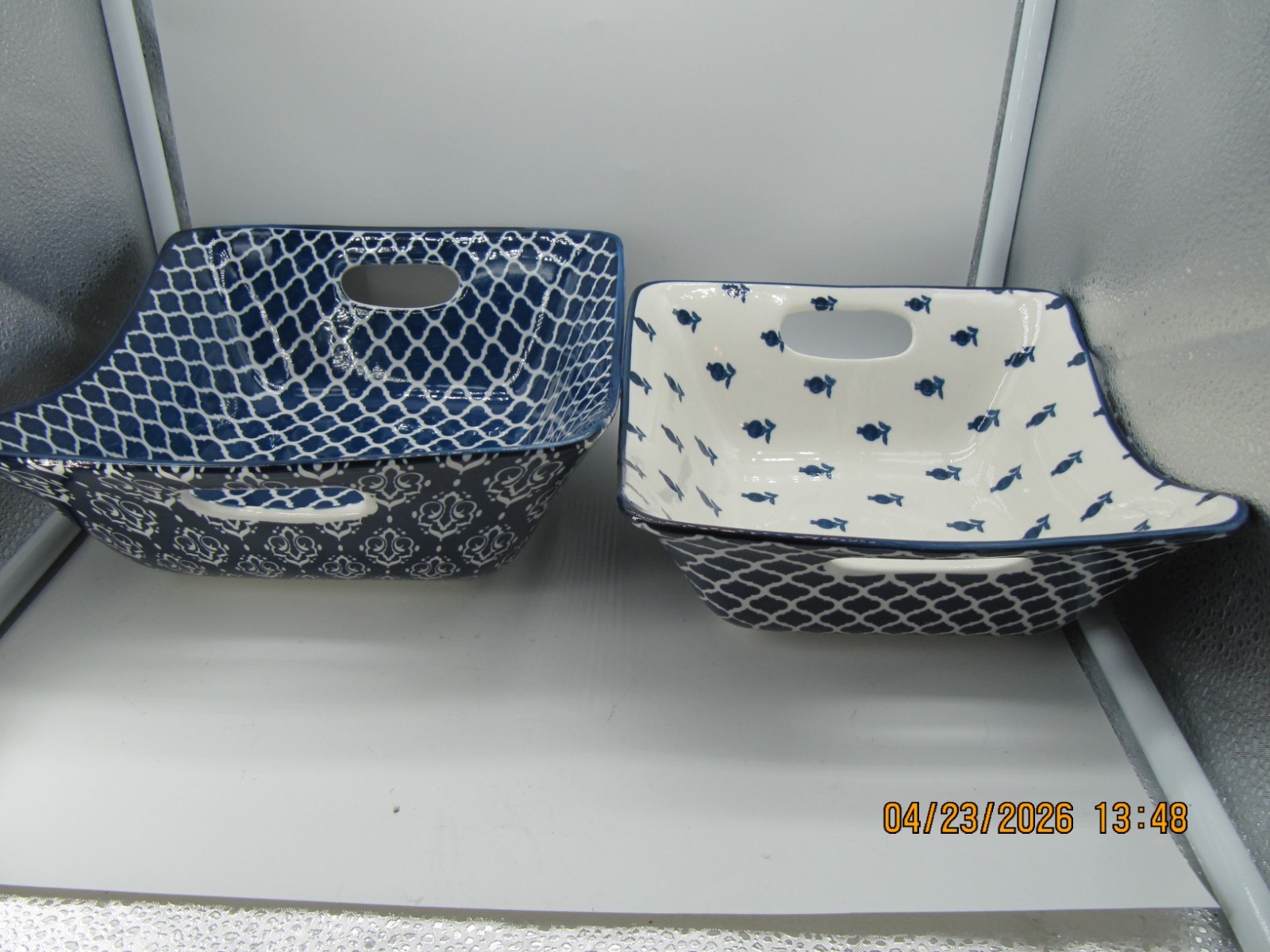 Certified International  Bronson Pinchot Home-2 Square Blue& White Serving Bowls