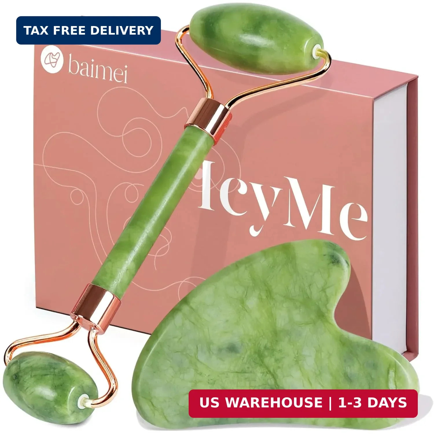 BAIMEI IcyMe Gua Sha & Jade Roller Set for Facial Sculpting and Relaxation
