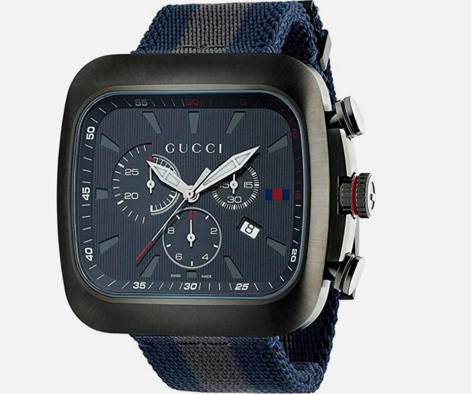 RARE Genuine GUCCI Coupe 44mm Chronograph Blue Grey Square Mens Watch YA131203