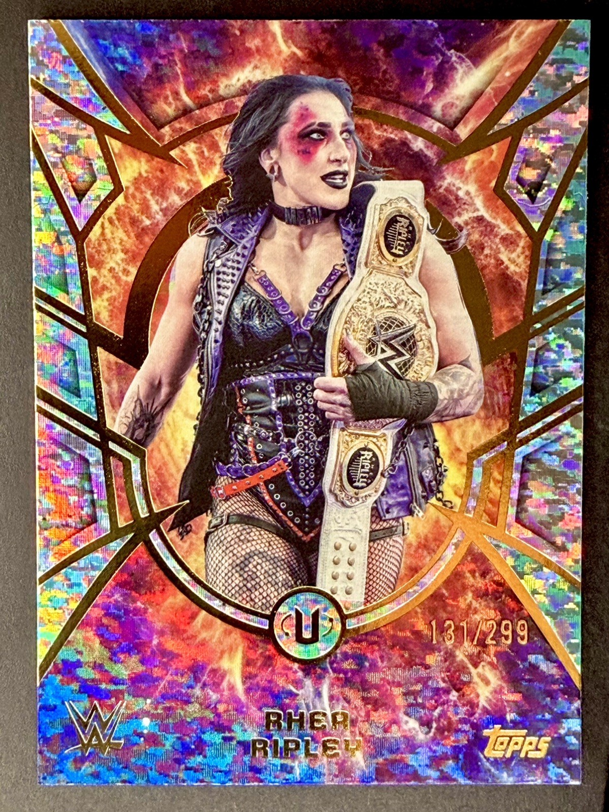 2026 Topps Universe WWE #GE-16 Rhea Ripley Grand Entrances Aqua Speckle #/299