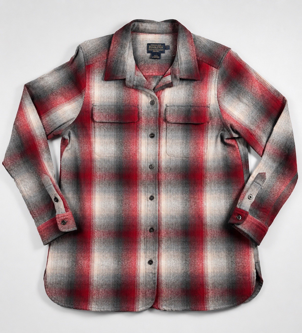 Pendleton Modern Rider Flannel Shirt Shadow Plaid Virgin Wool Red Gray Petite L