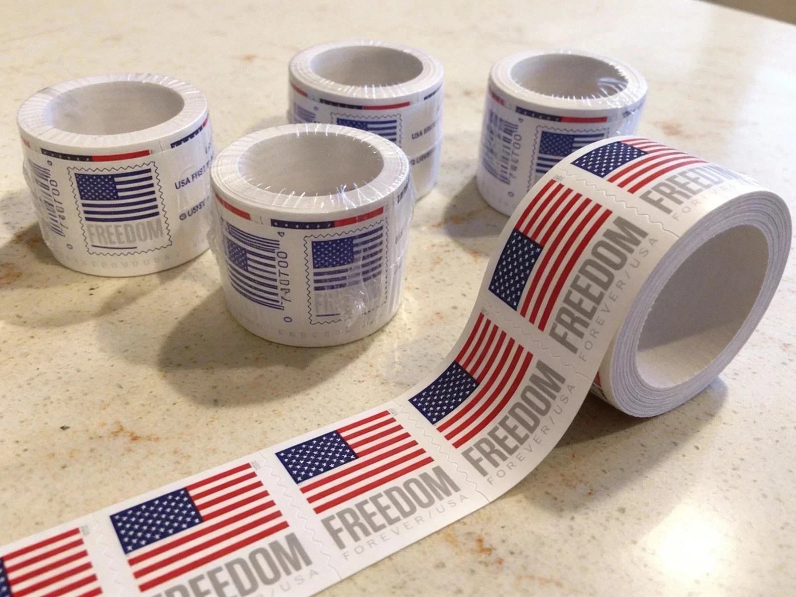 5 Coil Rolls 2023 Flag Themed Stamps, 100 per Roll, Total 500 Unused 5 Coil Rolls 2023 Flag Themed Stamps, 100 per Roll, Total 500 Unused