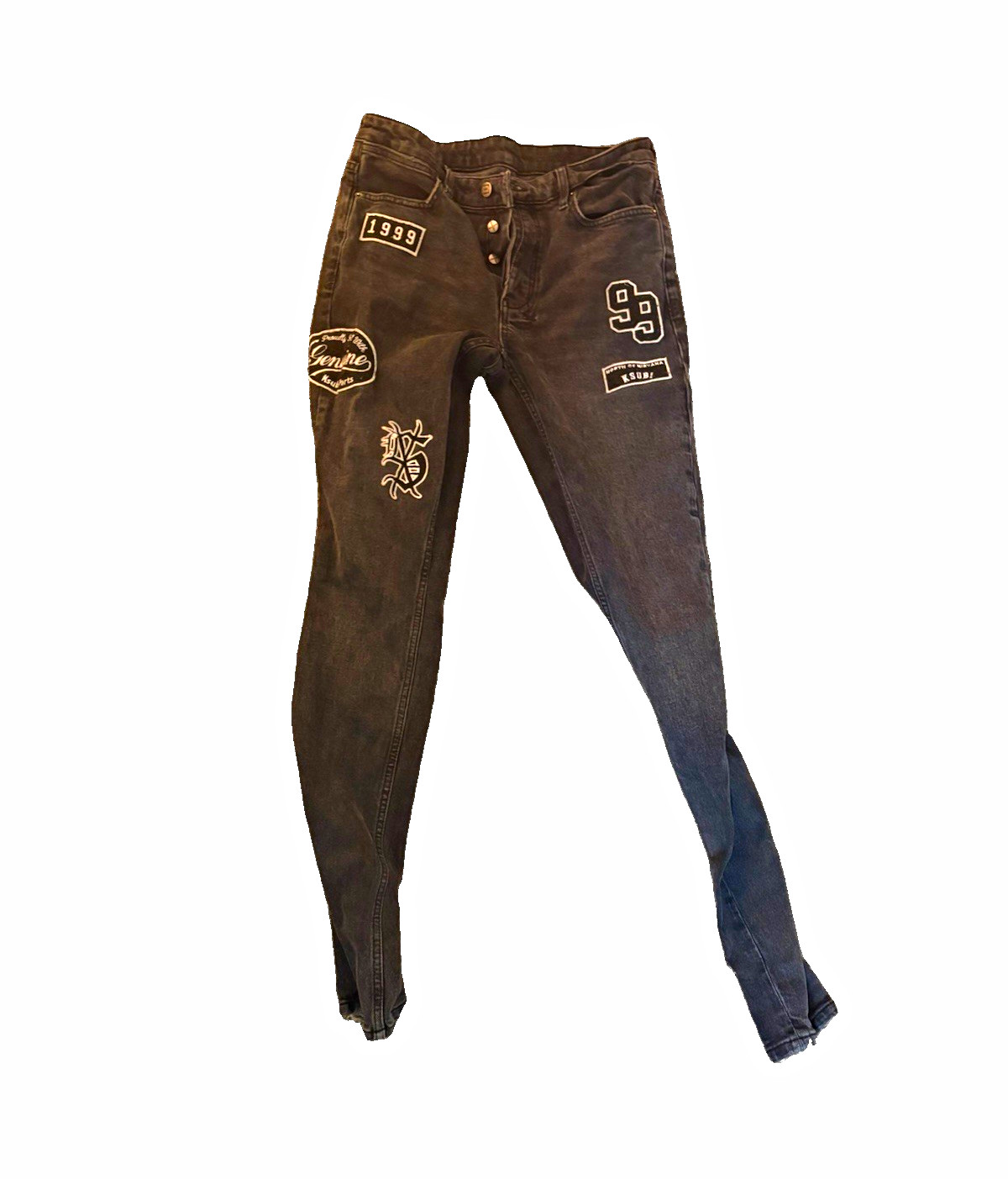 Ksubi Men’s 32x32 Black Faded Denim Skinny Slim Jeans Button Fly Logo Patch