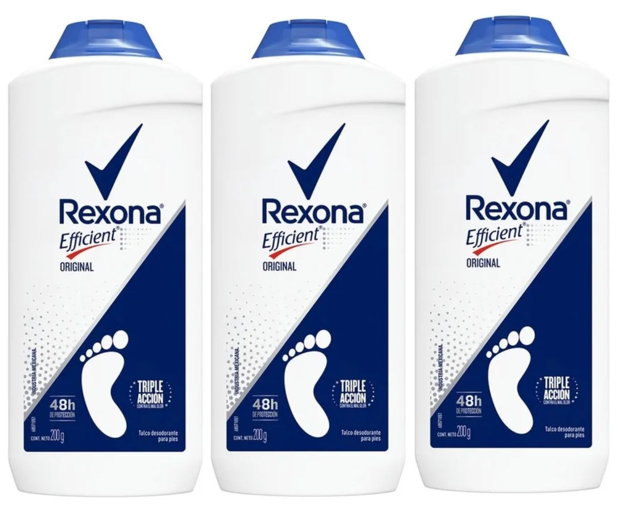 Rexona Efficient Powder Original Talco Foot Pies Deodorant 200g Each - 3 PACK Rexona Efficient Powder Original Talco Foot Pies Deodorant 200g Each - 3 PACK