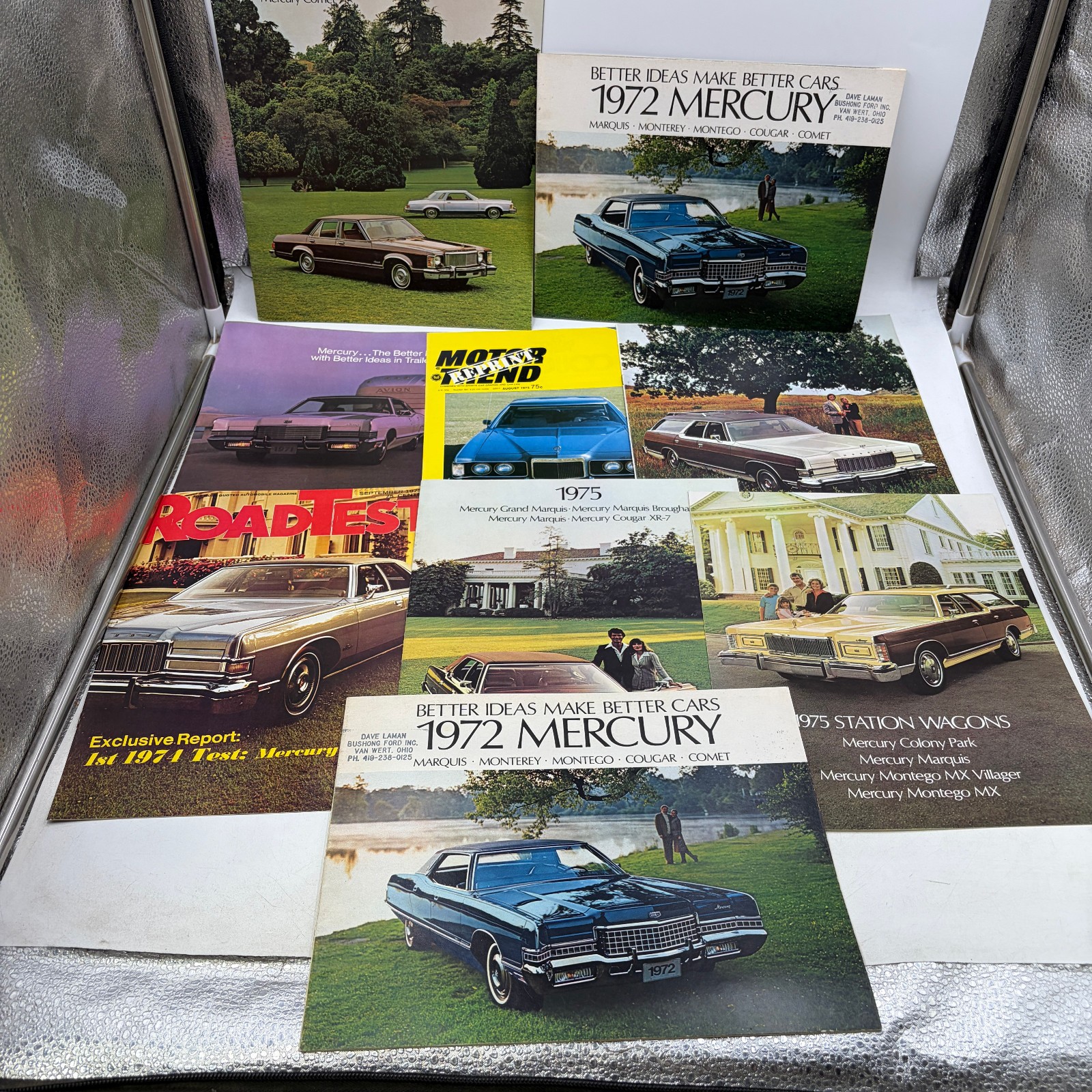 Lot of 9 Vintage 1971-75 Mercury Brochures Cougar Marquis Montego Magazines