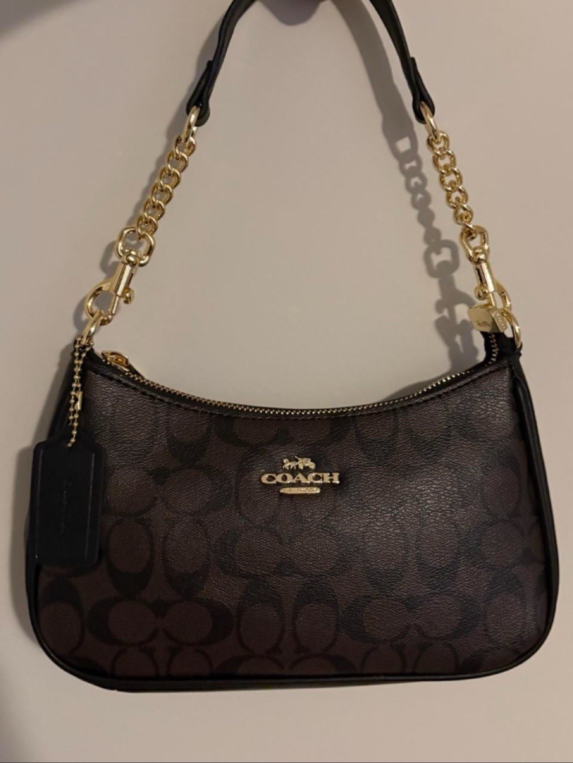 Coach Dark Brown Signature Teri Shoulder Bag (Regular Size) Coach Dark Brown Signature Teri Shoulder Bag (Regular Size)