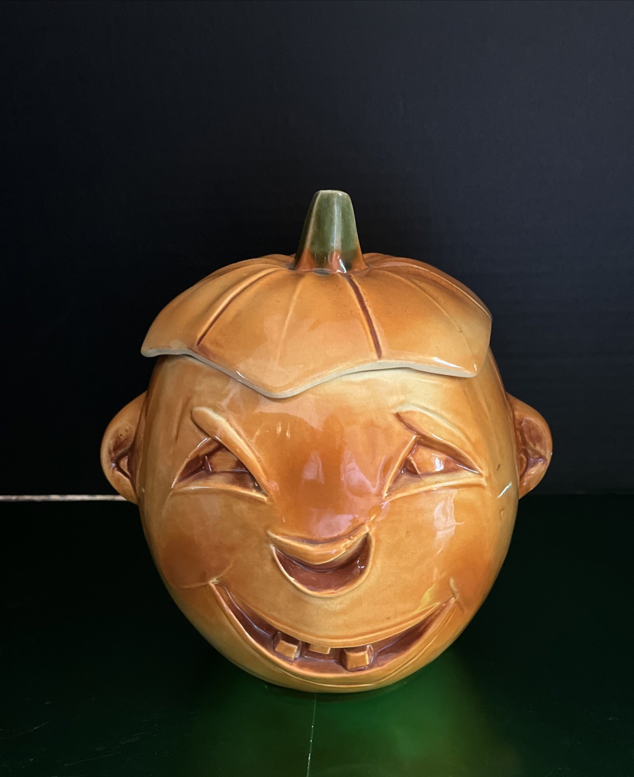 Rare McCoy Pottery Jack o\' Lantern Cookie Jar Lid 1950\'s MCM Carved Pumpkin Rare McCoy Pottery Jack o\' Lantern Cookie Jar Lid 1950\'s MCM Carved Pumpkin