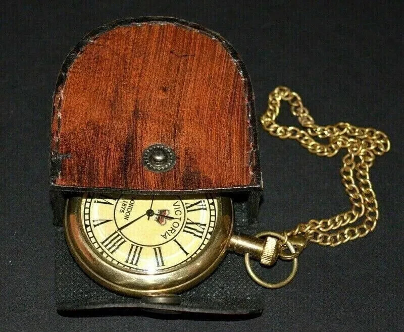 Antique Brass Pocket watch Victoria 1875 vintage with Leather Box Occasion Gift Antique Brass Pocket watch Victoria 1875 vintage with Leather Box Occasion Gift