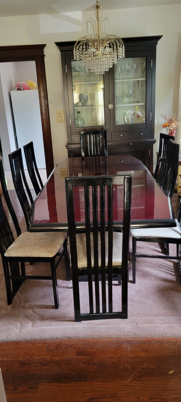 Vintage Postmodern 9-Piece High-Gloss Lacquer Dining Set – 8 Chairs & Expandable