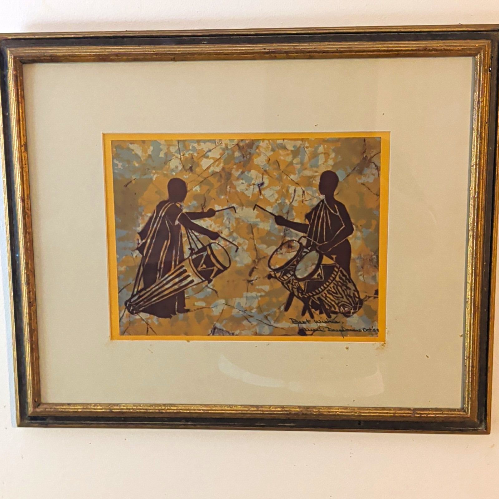 Babatunde Signed African Drummers Print on Paper, Matted & Framed, Small Babatunde Signed African Drummers Print on Paper, Matted & Framed, Small