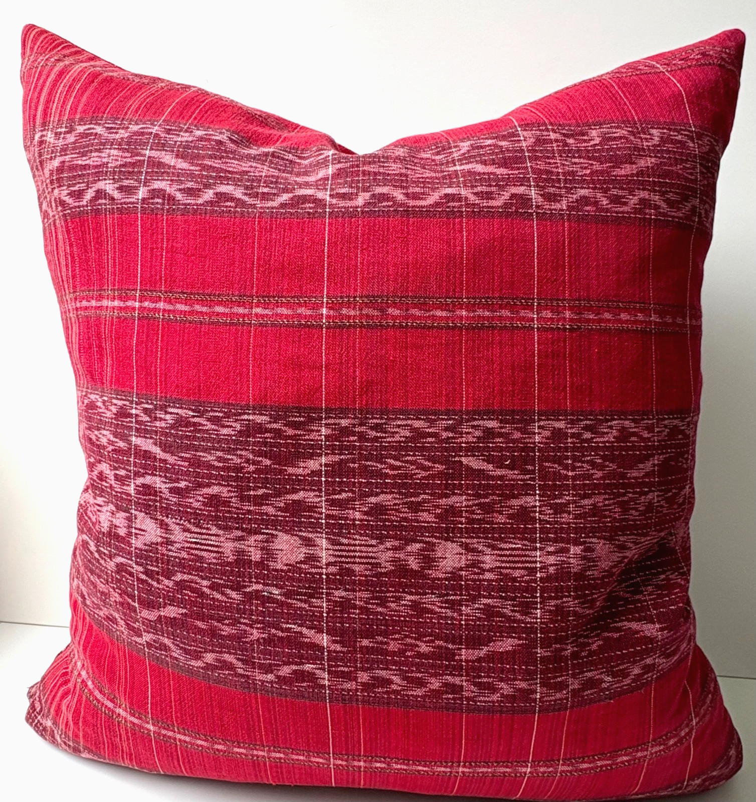 Vintage Guatemalan Textile Pillow Cover Red Ikat with Stripes 19.5 Vintage Guatemalan Textile Pillow Cover Red Ikat with Stripes 19.5