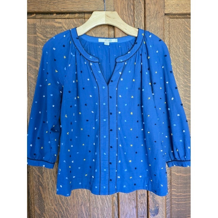 Boden Blue Poplin Tunic Smock Top Multicolor Clip Dots Dots 3/4 Sleeve - US 4