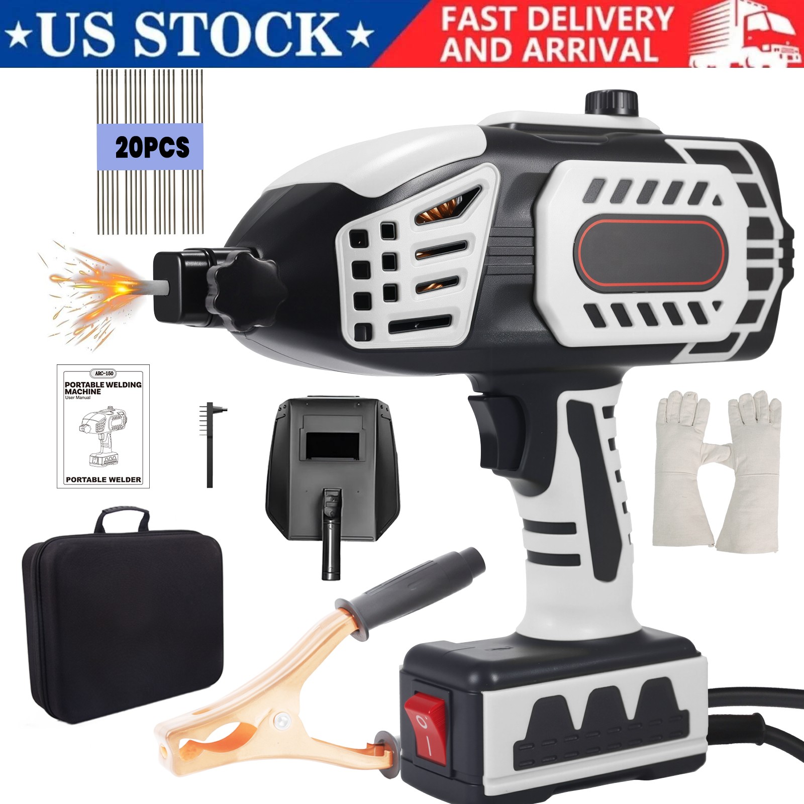 Handheld Welding Machine 110V 20-150Amp Portable ARC Welder Gun w/ 20x Rods Grey Handheld Welding Machine 110V 20-150Amp Portable ARC Welder Gun w/ 20x Rods Grey