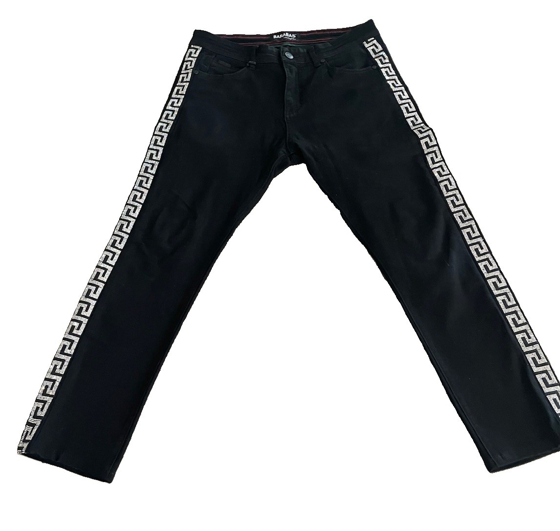 Barabas Los Angeles Black Greek Key Slim Stretch Pants Men’s 34w