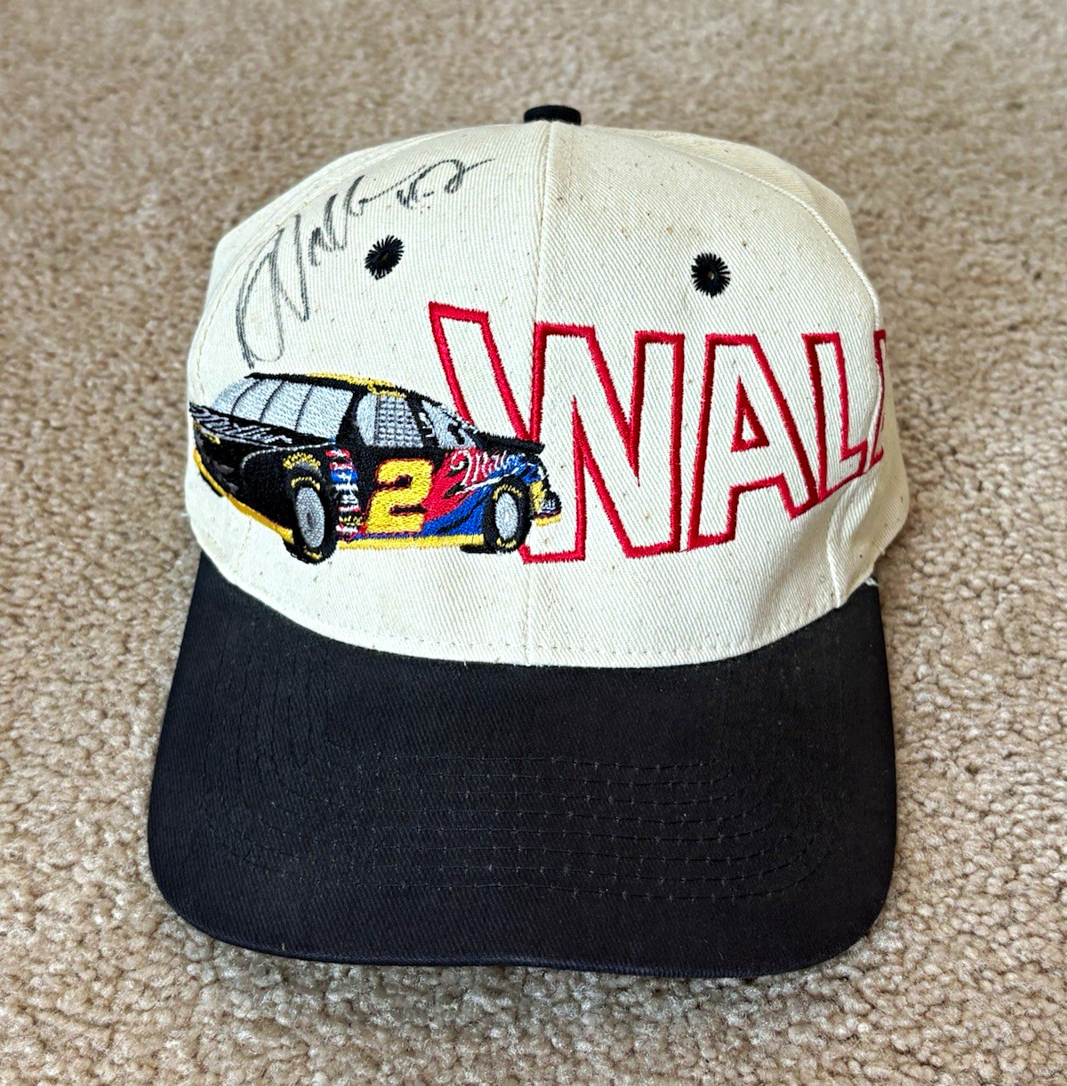 NASCAR signed Rusty Wallace Snapback Hat Cap vintage One Size fits all white NASCAR signed Rusty Wallace Snapback Hat Cap vintage One Size fits all white
