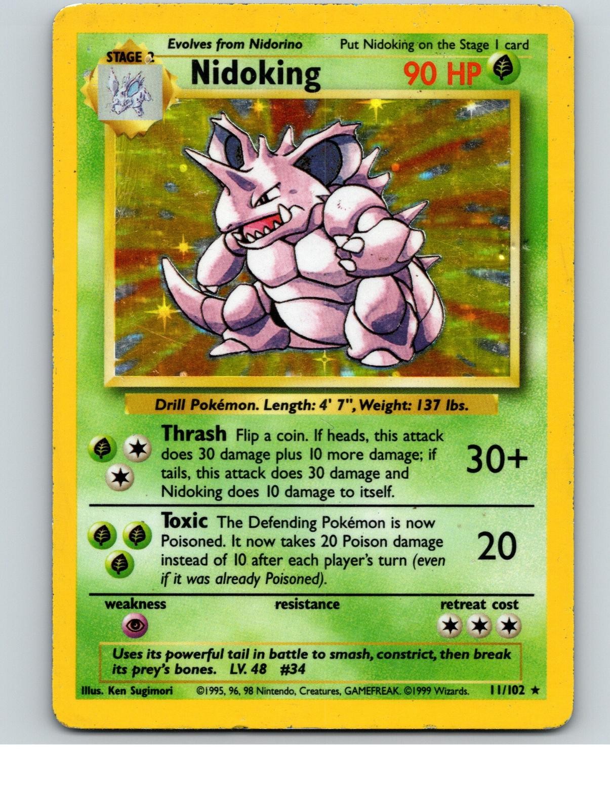 Nidoking 11/102 Holo Rare Base Set Unlimited Pokemon Heavily Played Nidoking 11/102 Holo Rare Base Set Unlimited Pokemon Heavily Played