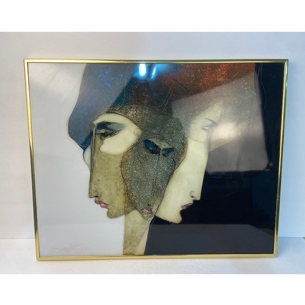 Ned Moulton Abstract Faces Framed Signed Artwork Mid Century Modern Style Ned Moulton Abstract Faces Framed Signed Artwork Mid Century Modern Style