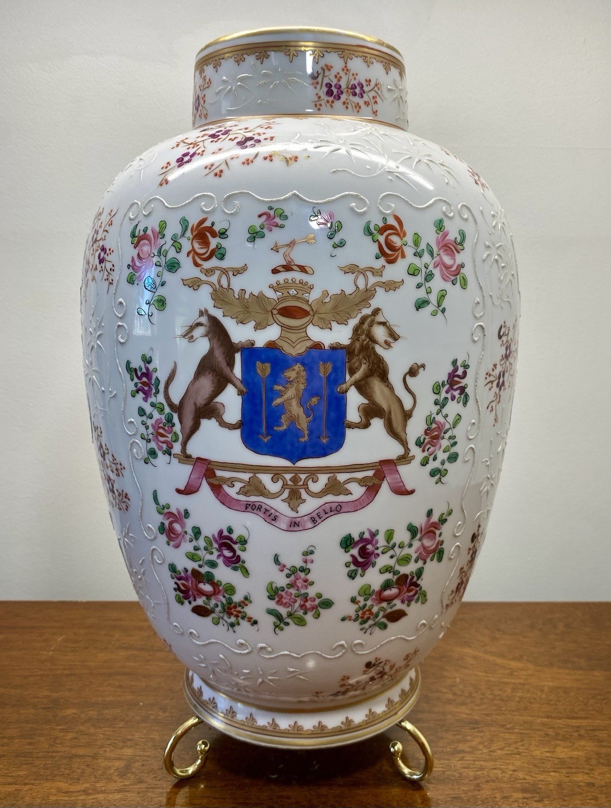 Antique c1888 French Edme Samson Porcelain Armorial 17” / 14lb Hand Painted Vase