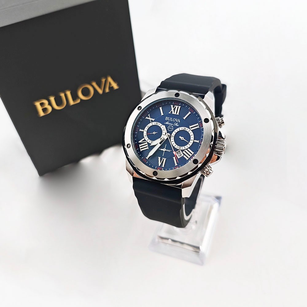 Bulova 98B258 Marine Star Blue Dial Black Rubber Strap Quartz Men\'s Watch 44mm Bulova 98B258 Marine Star Blue Dial Black Rubber Strap Quartz Men\'s Watch 44mm