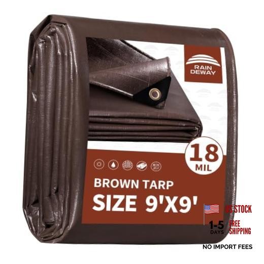 Tarp 9x9ft Tarps Heavy Duty Waterproof 18Mil 9x9 Feet-Finished size Brown