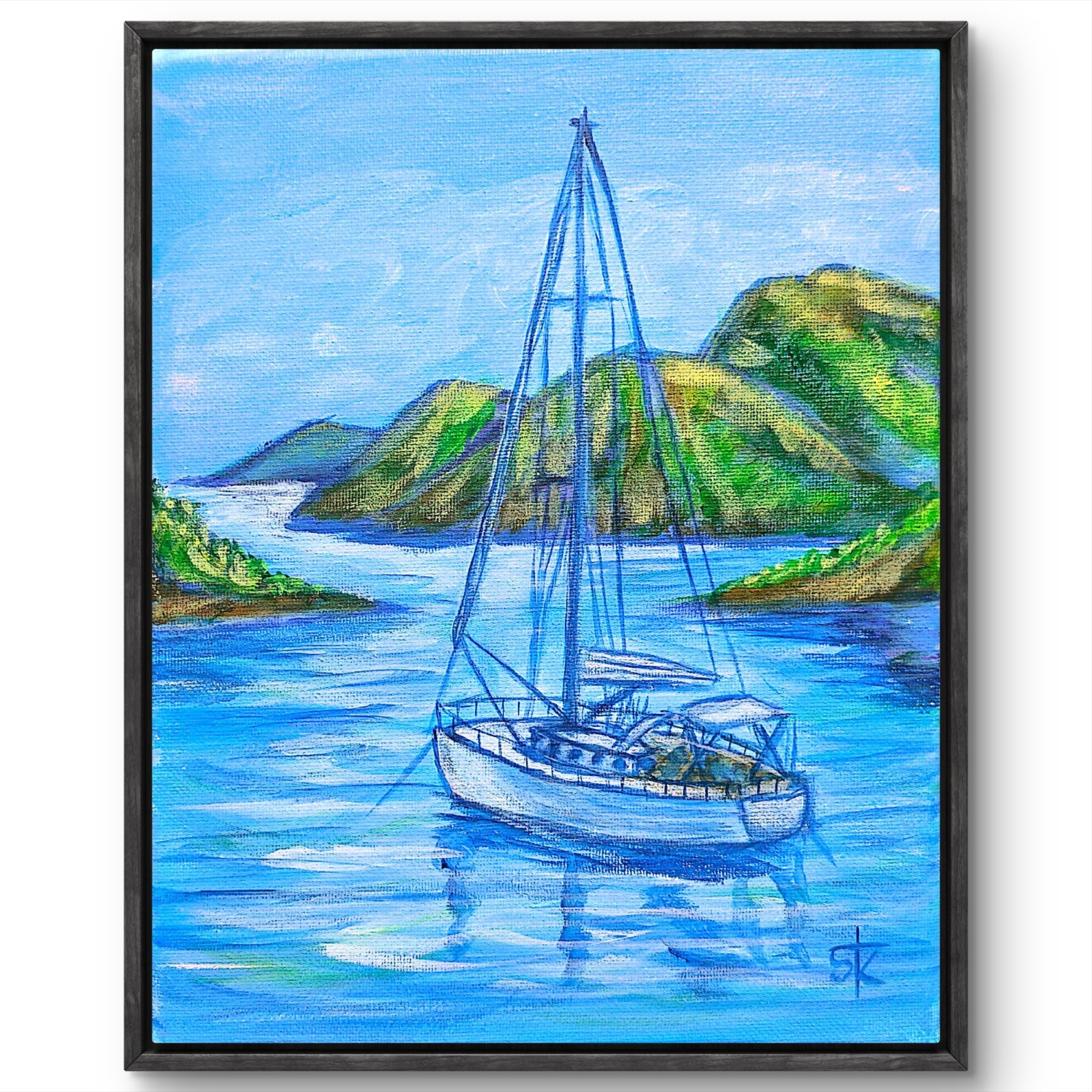 Original Sailboat Painting 8x10 Impressionist Acrylic Canvas Signed Home Decor
