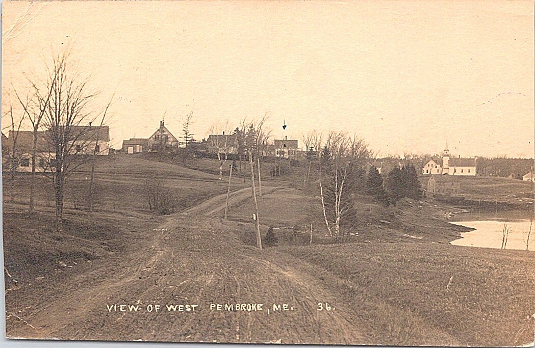 RPPC West Pembroke Maine Panoramic Town Scene 1923 Business District