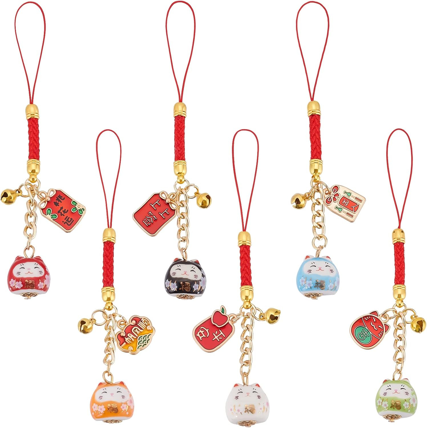 6PCS Lucky Beckoning Cat Keychains Pendant Japanese Maneki Neko Cat 6PCS Lucky Beckoning Cat Keychains Pendant Japanese Maneki Neko Cat