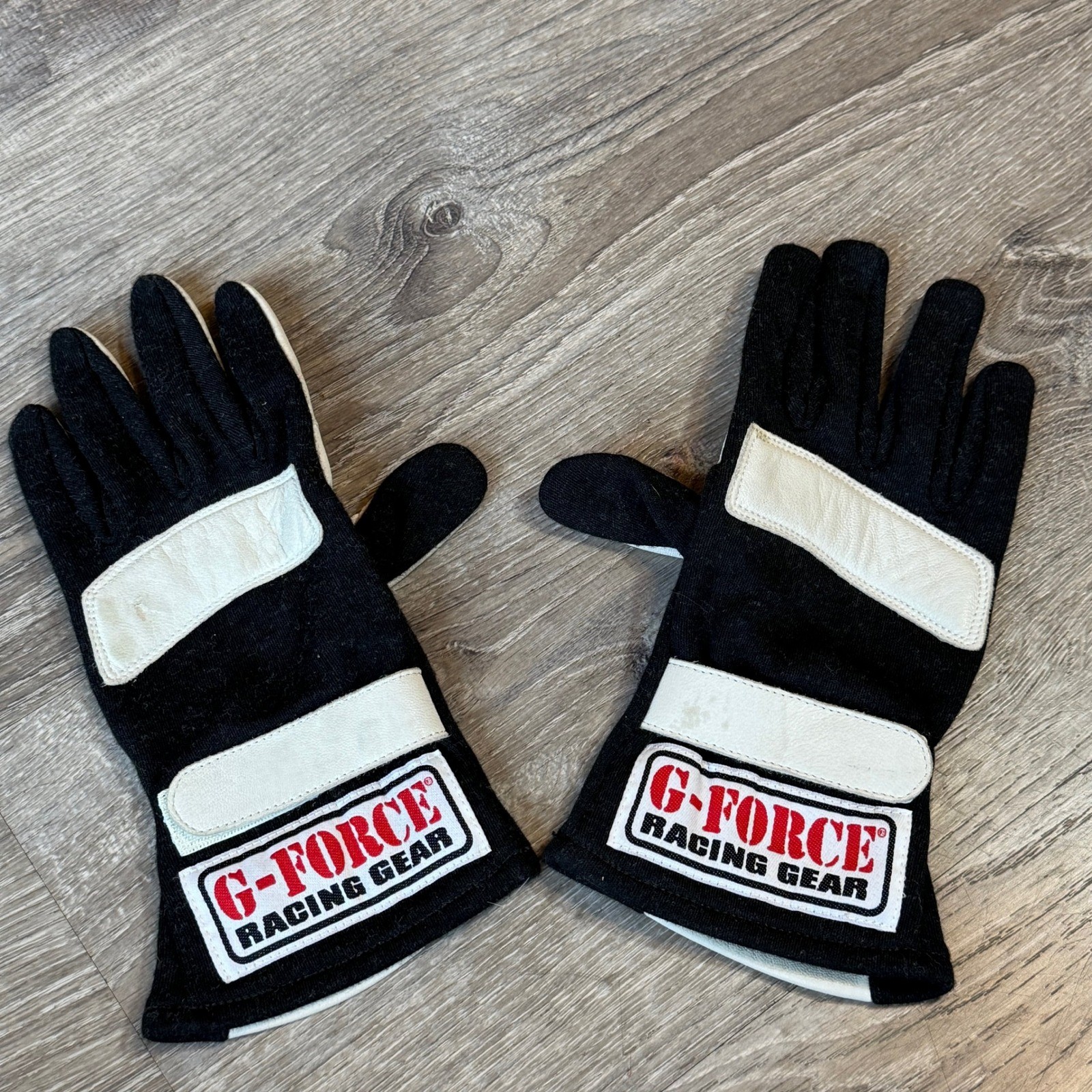 G-Force Racing Gear 4100 Black White Leather SFI Spec 3.3/1 Gloves Mens Large