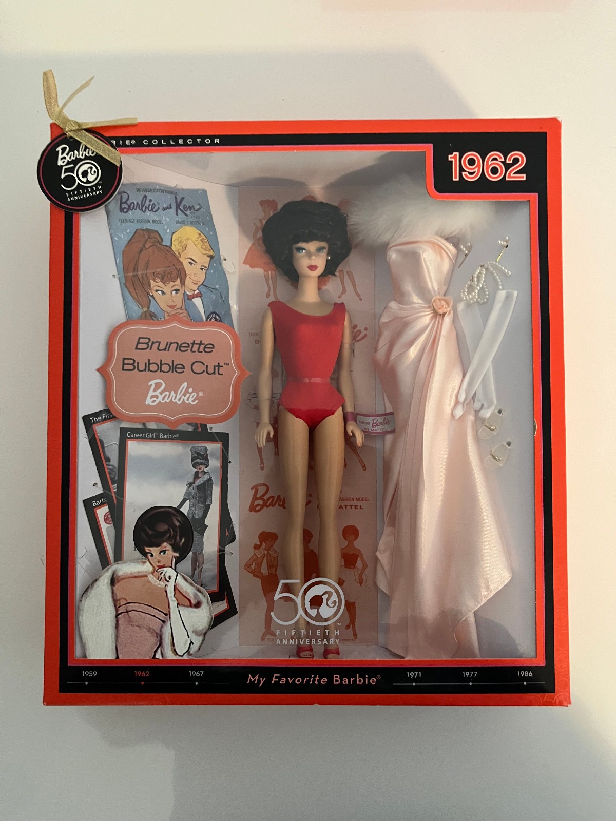 NRFB Barbie 50th Anniversary My Favorite Barbie 1962 Brunette Bubble Cut N4975