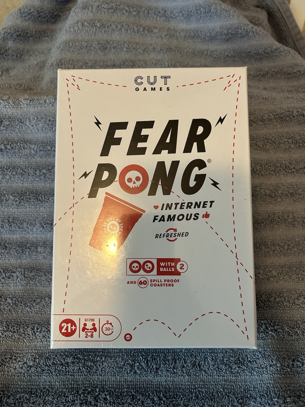 Fear Pong Hasbro Cut Games includes Balls & 60 spill proof coasters, 21+, SEALED
