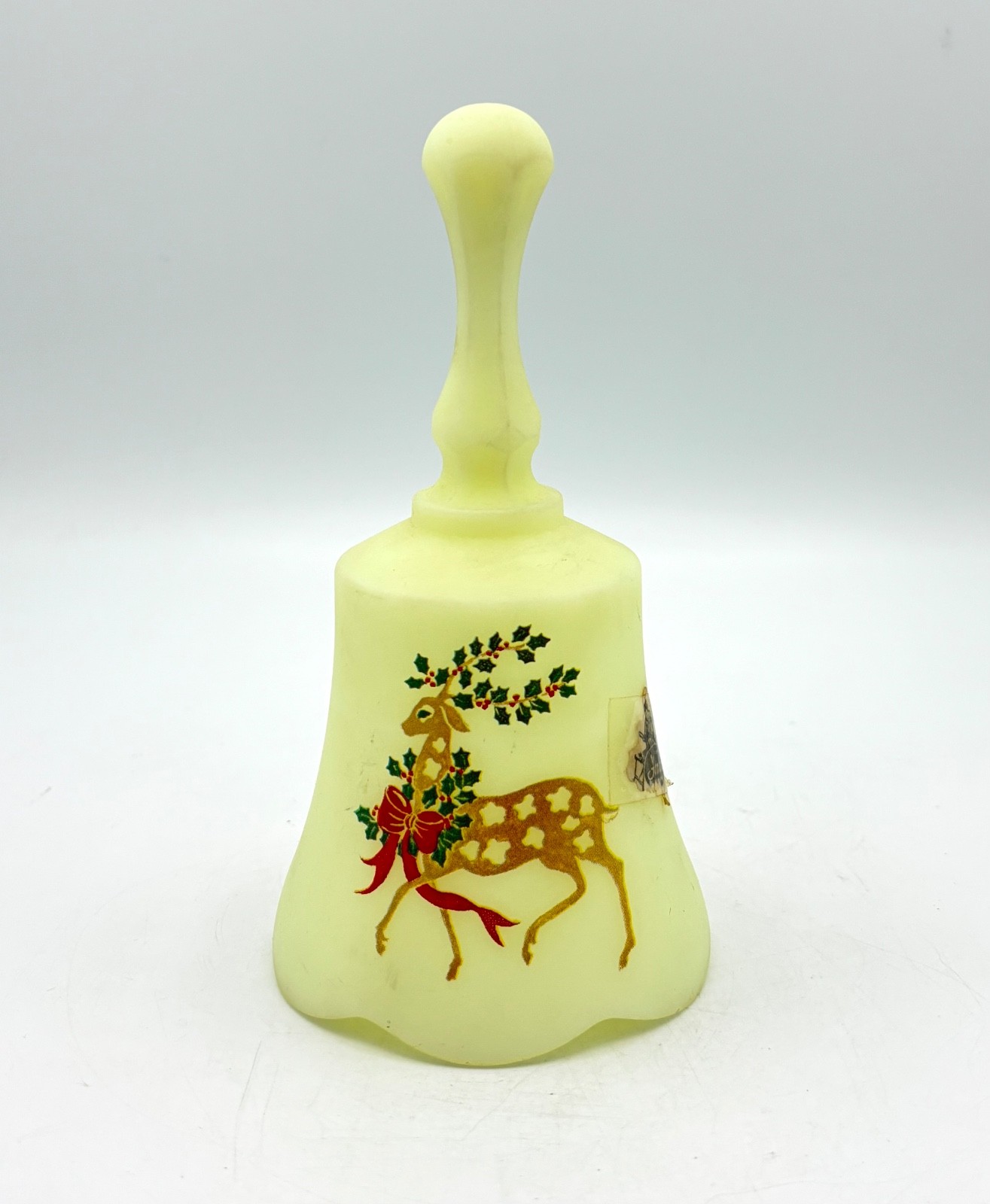 Vintage Fenton Art Glass Satin Custard Christmas Deer hand painted Bell GLOWS Vintage Fenton Art Glass Satin Custard Christmas Deer hand painted Bell GLOWS