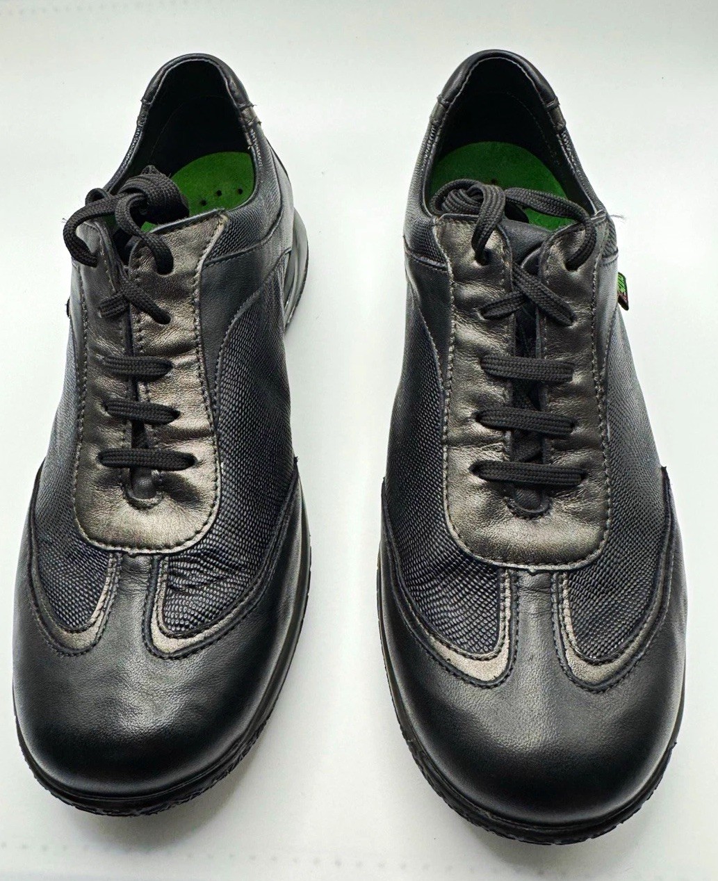 Mephisto Sano Men’s 7.5 Black Leather Mesh Lace-Up Comfort Sneakers *flaws*