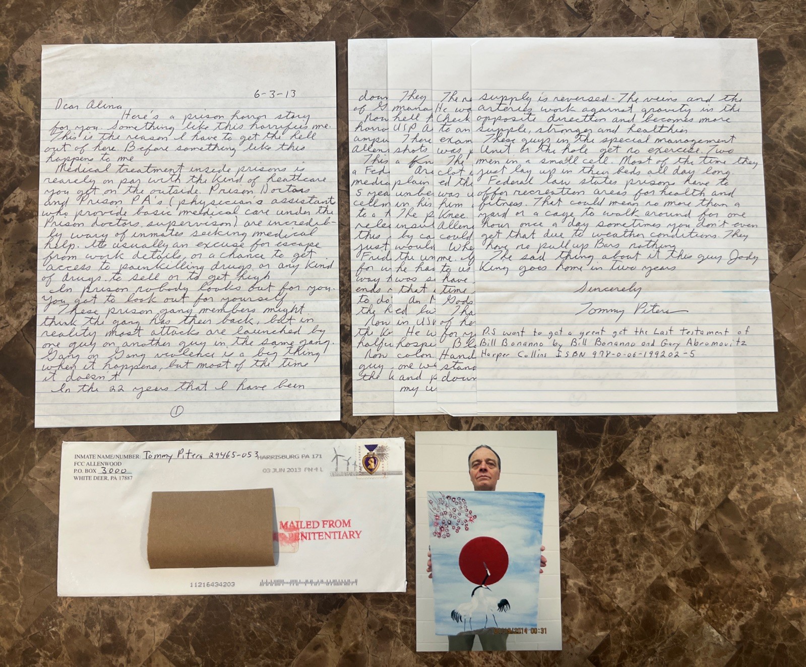 RARE NY Mafia Bonanno Family Mob Captain Tommy Pitera Letter, Photo & Envelope