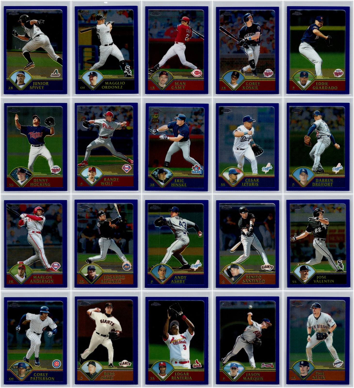 2003 Topps Chrome Lot of 20 Baseball Cards Collection Set Builders Partial Sharp