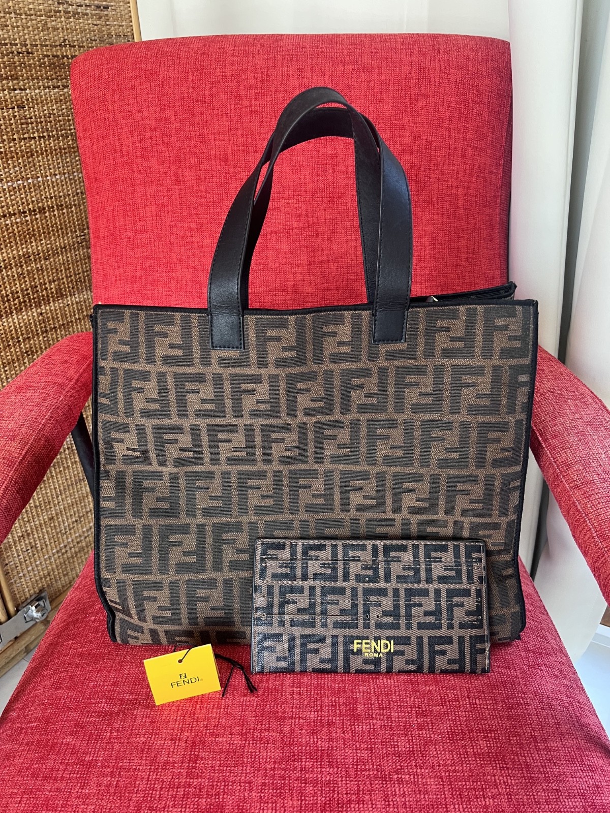 FENDI Shopper Tote FF Zucca Monogram + Matching Pouch – Original Tags – Made in