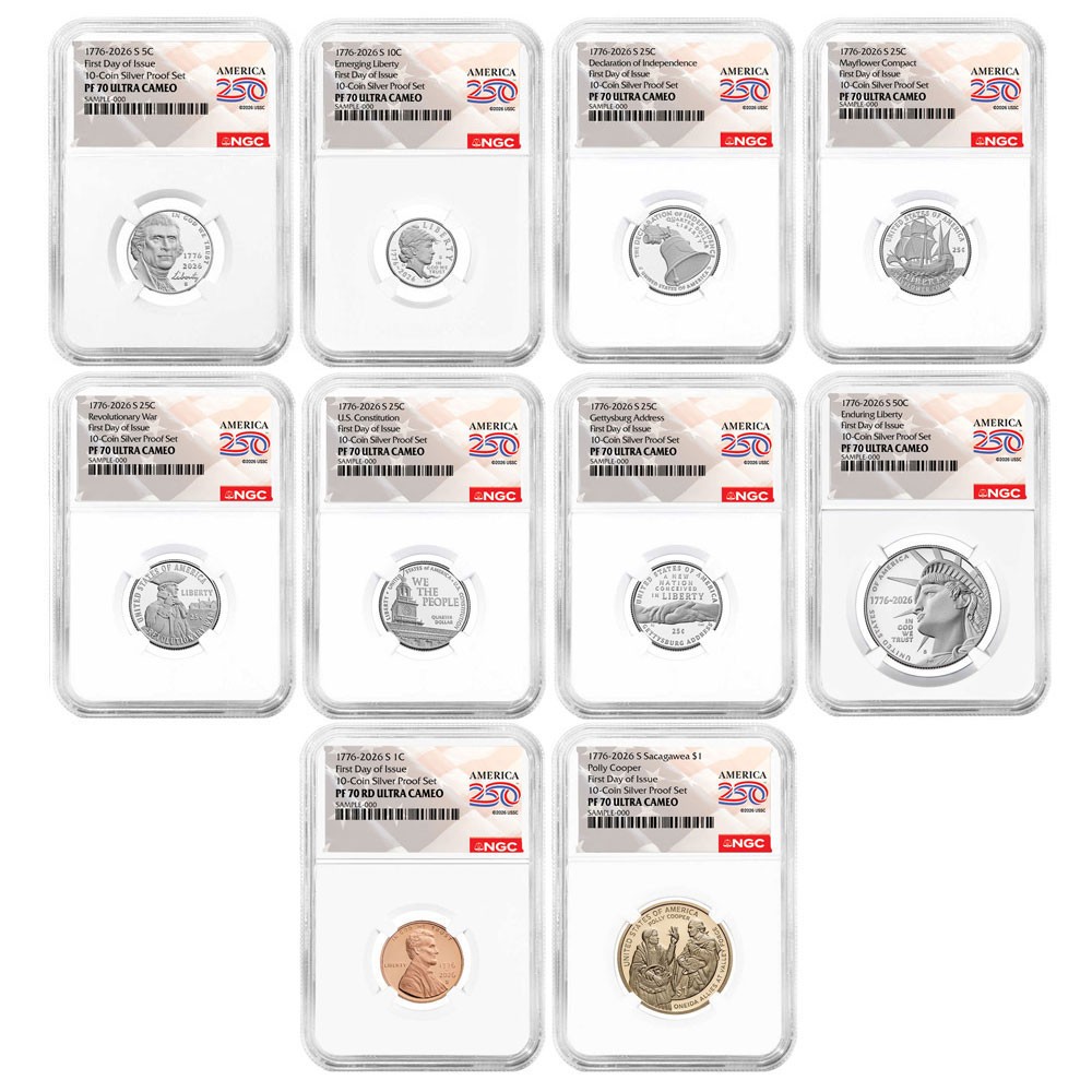 2026-S U.S. Silver Proof 10pc Set NGC PF70UC FDI American 250th Anniversary