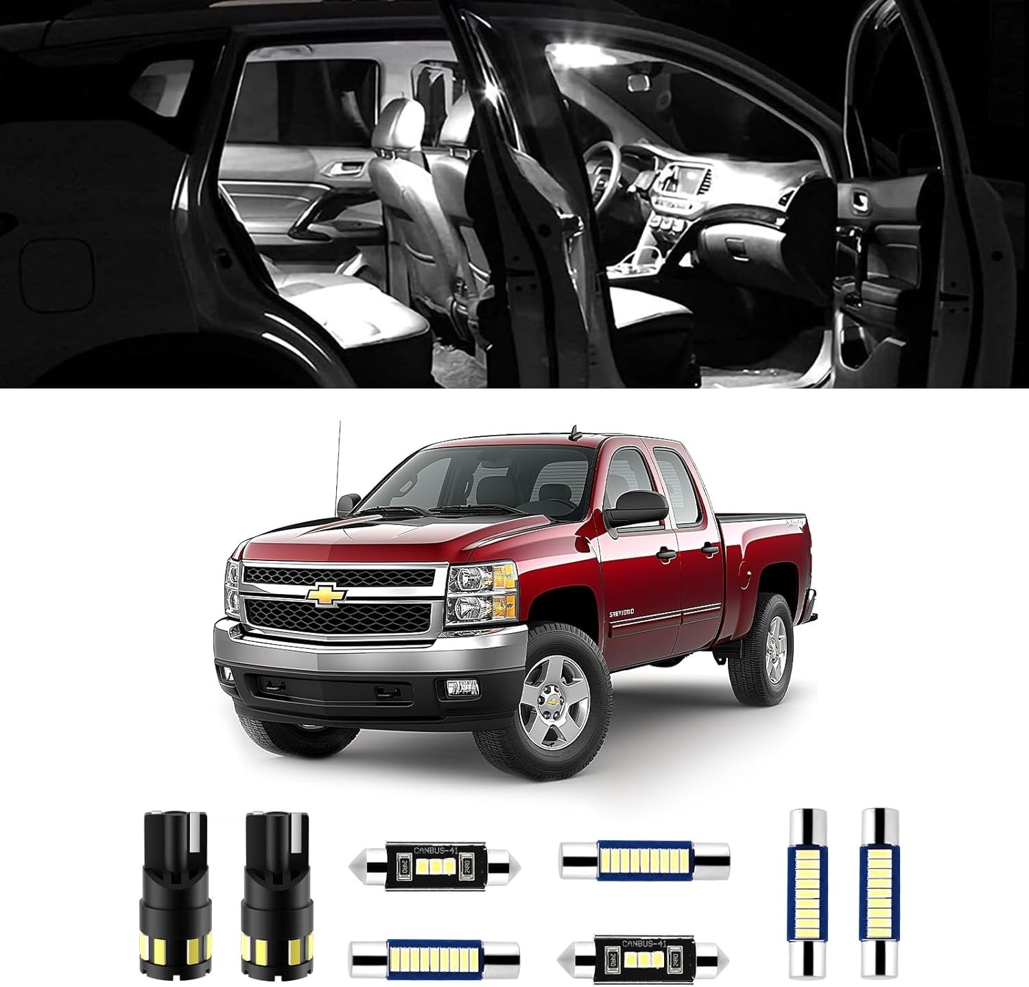 12Pcs Super Bright LED Interior Lights, 6000k White Chevy Silverado 2007-2013 12Pcs Super Bright LED Interior Lights, 6000k White Chevy Silverado 2007-2013