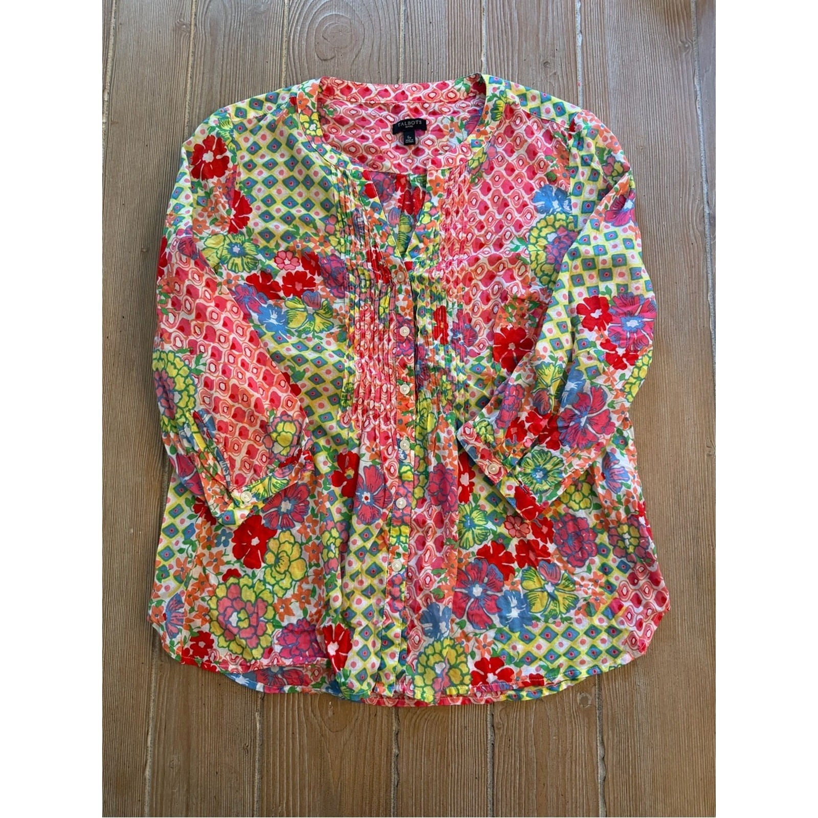 Talbots Pink Floral Pintuck Peasant Blouse- small petite Talbots Pink Floral Pintuck Peasant Blouse- small petite