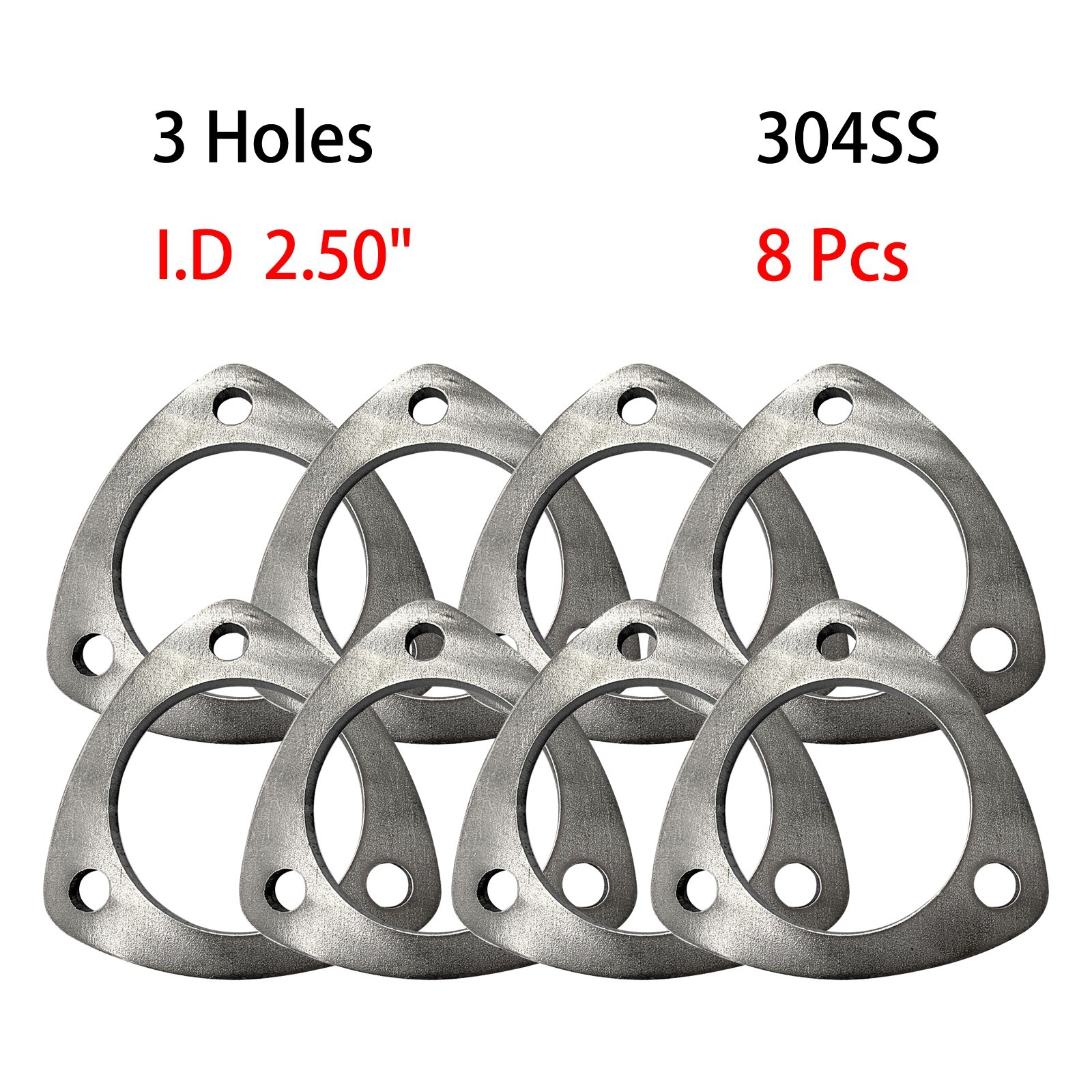 3-Bolt Exhaust Flanges Universal w/3 Holes 304SS 8Pcs 2.50