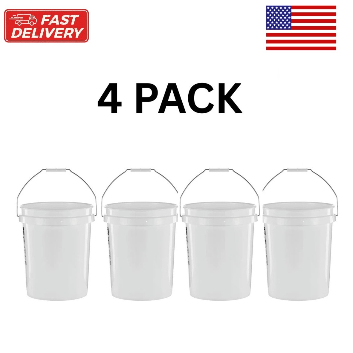 4 Pack United Solutions 5 Gallon Utility Bucket with Comfort Handle Pail