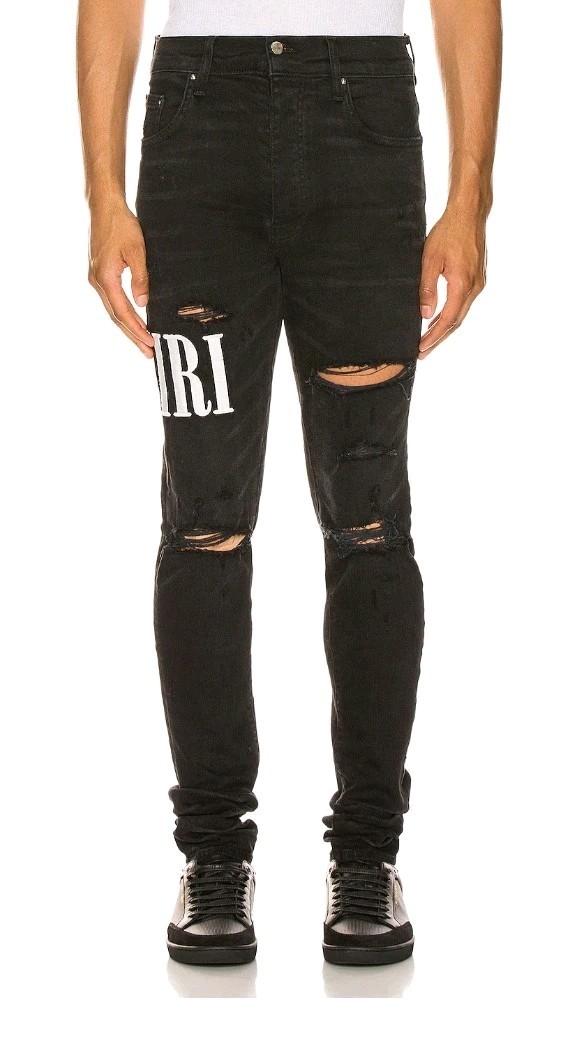 Amiri Black Ripped Distressed Button-Fly Skinny Jeans Embroidered Logo Men\'s 32 Amiri Black Ripped Distressed Button-Fly Skinny Jeans Embroidered Logo Men\'s 32