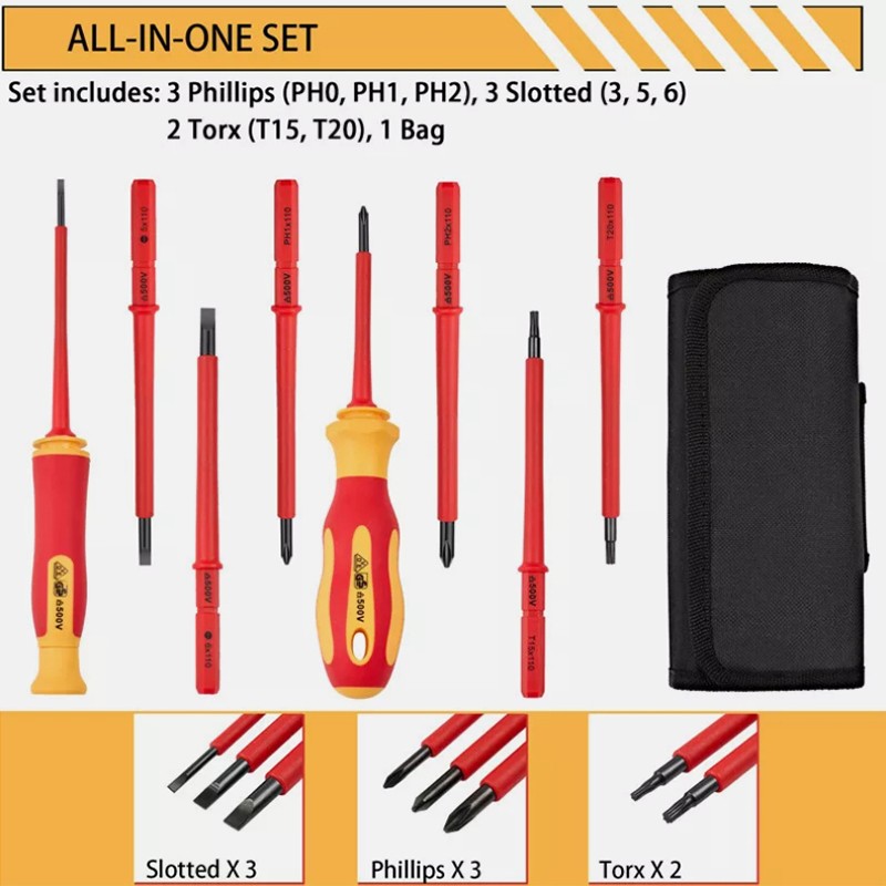 Insulated Screwdriver Set 10-Piece Insulated Tool Set for Electricians 500V