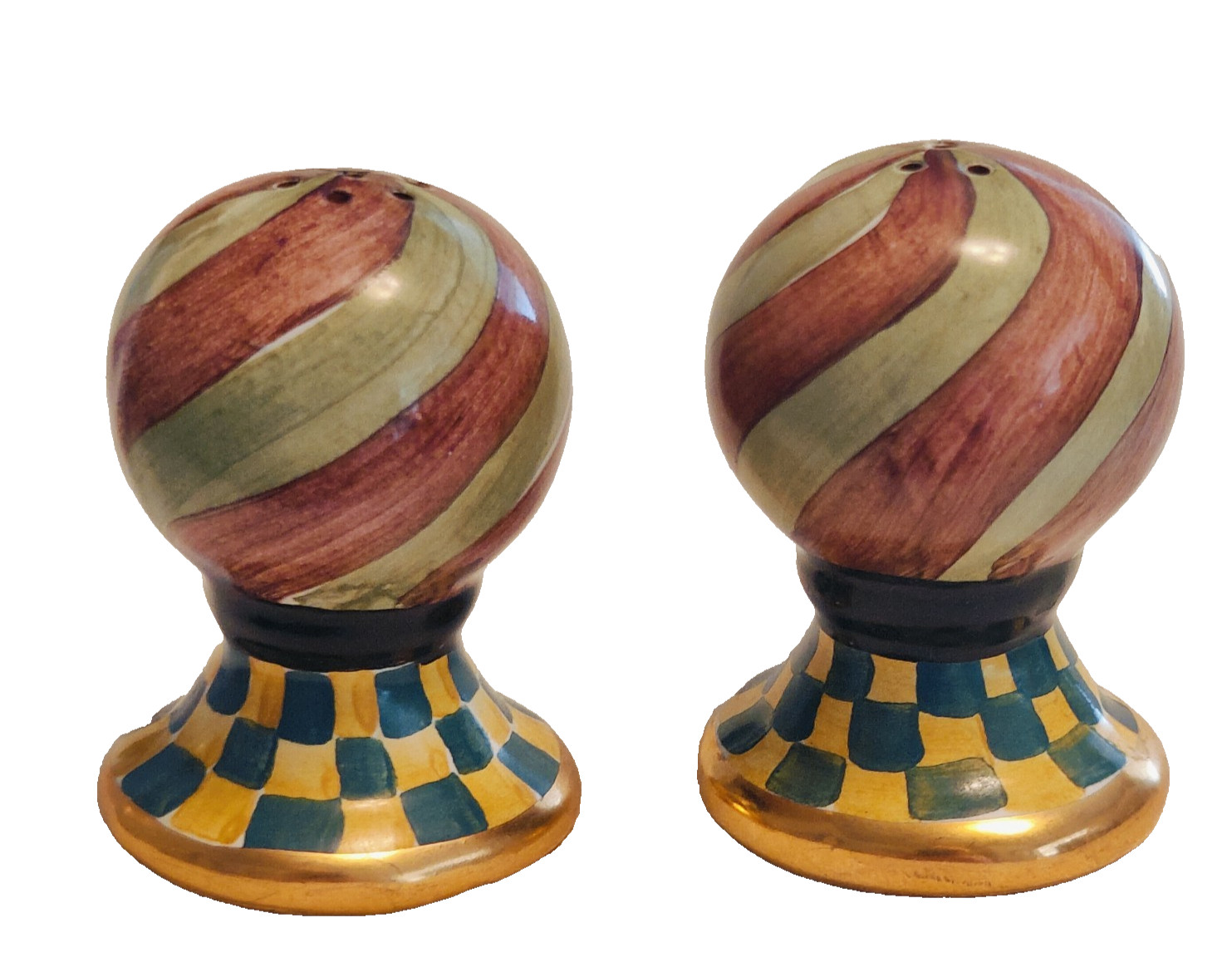 MacKENZIE-CHILDS Palm Devon Torquay Salt and Pepper Shaker Set Retired & Signed MacKENZIE-CHILDS Palm Devon Torquay Salt and Pepper Shaker Set Retired & Signed